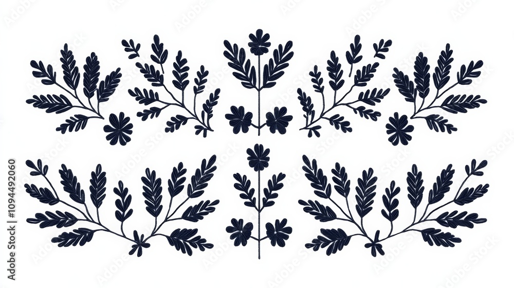 Aufkleber black slavic embroidery-inspired pattern isolated on white background minimalistic lines forming anc