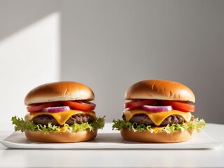 Delicious double cheeseburger with toppings.