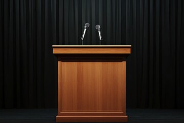 podium with microphone in black curtain