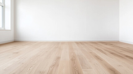 Bright Empty Room with Wooden Flooring and White Walls