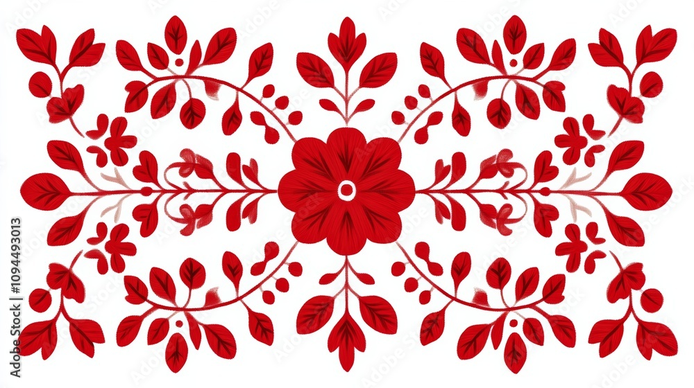 Aufkleber flat minimalistic slavic ornament with geometric patterns in red on a white background