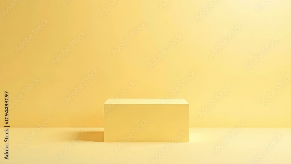 Poster minimalist yellow rectangular box against a soft monochromatic background