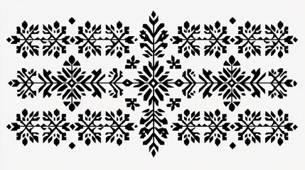 Minimalist black geometric Slavic motif on a plain white backdrop sharp angular lines in intricate traditional patterns for cultural design 