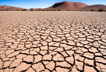 Drought land. Desert with cracked soil