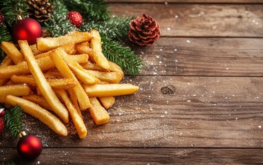 Naklejka premium french fries on christmas background 