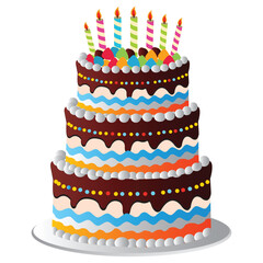 Happy birthday thee chocolate cake congratulations Cake Festive cake for birthday poster vector.