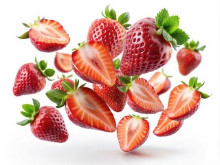 Flying Strawberry Slices PNG Set - Isolated on Transparent Background for Creative Projects, Digital Design, and Culinary Presentations