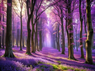 Enchanted Purple Forest with Unique Tall Trees in Random Design for Urban Exploration Photography