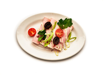 A plate of food with a white background