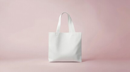 Mockup of a white tote bag made of cotton fabric with a plain background