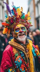 Fototapeta premium Festival-goer flaunts vibrant costume and detailed face paint at a lively event in Belgium