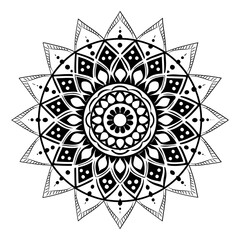 Decorative Monochrome Mandala Pattern Illustration, Geometric and Floral Mandala for Zen and Creativity