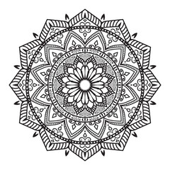 Decorative Monochrome Mandala Pattern Illustration, Geometric and Floral Mandala for Zen and Creativity