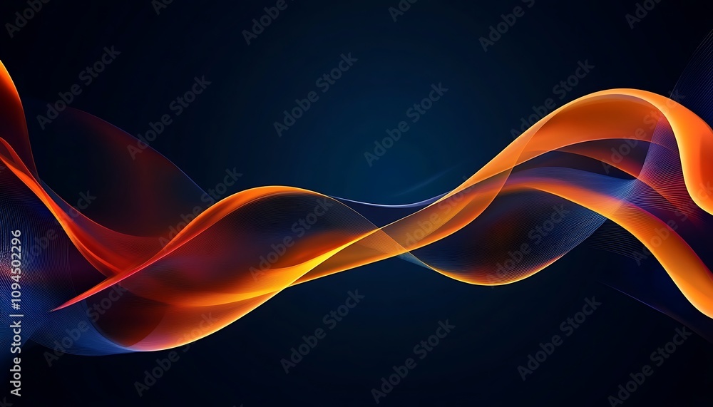 Poster abstract waves of orange and blue light create a dynamic, flowing visual effect.