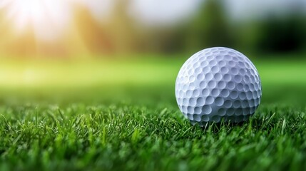 Obraz premium Sunkissed golf ball on vibrant green grass, a perfect summer sports scene golf