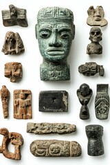 Collection of ancient stone carvings and artifacts.