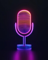 A vibrant neon microphone on a dark background representing modern audio technology.