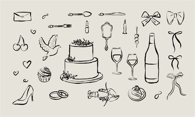 Hand-drawn Whimsical Wedding Elements