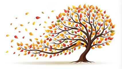 Autumn Leaves and Windy Tree Icon for Mobile and Web Design - Filled Flat Sign Representing Seasonal Change, Nature Elements, and Minimalist Aesthetics in Vector Graphics