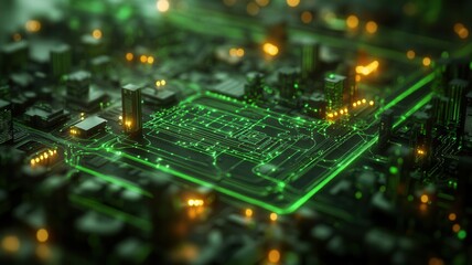 Obraz premium Eco-friendly cityscape with glowing smart grids and green transportation networks sustainability-focused design