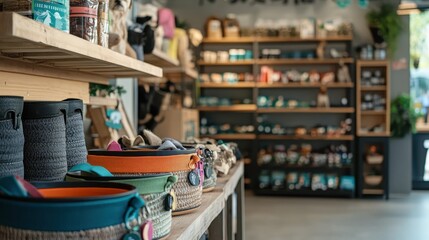 A pet shop featuring eco-conscious accessories, such as hemp collars and leashes for environmentally aware pet owners.
