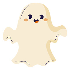 Cute smile Halloween flying ghost isolated transparent background.