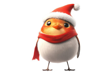 Fototapeta premium Festive cartoon bird wearing santa hat holiday theme animation cheerful environment whimsical viewpoint