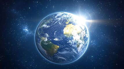 Fototapeta premium Earth as seen from a space station orbiting, with a giant 2025 Earth Day banner projected on the planet