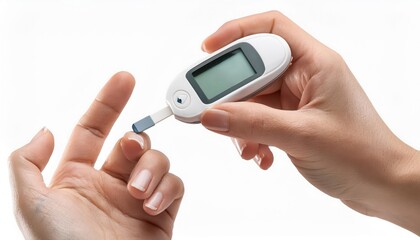 Person testing blood sugar level with a glucose meter.
