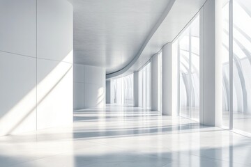 Fototapeta premium A modern, minimalist interior with curved lines and abundant natural light.