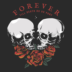 Couple skull with rose 