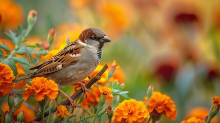 Charming Sparrow Amid Orange Blossoms