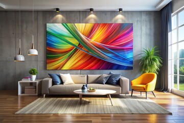 Bright Abstract Painting with Colorful Lines – Vibrant Wall Art for Modern Decor, Featuring Bold Hues and Dynamic Shapes, Perfect for Home and Office Spaces, Eye-Catching Design