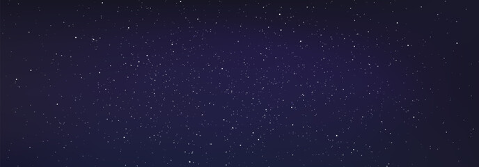 Obraz premium Stary night sky horizontal background. Night sky with stars. Bright particles falling with star. Glittering particles on dark blue background. Light with flares