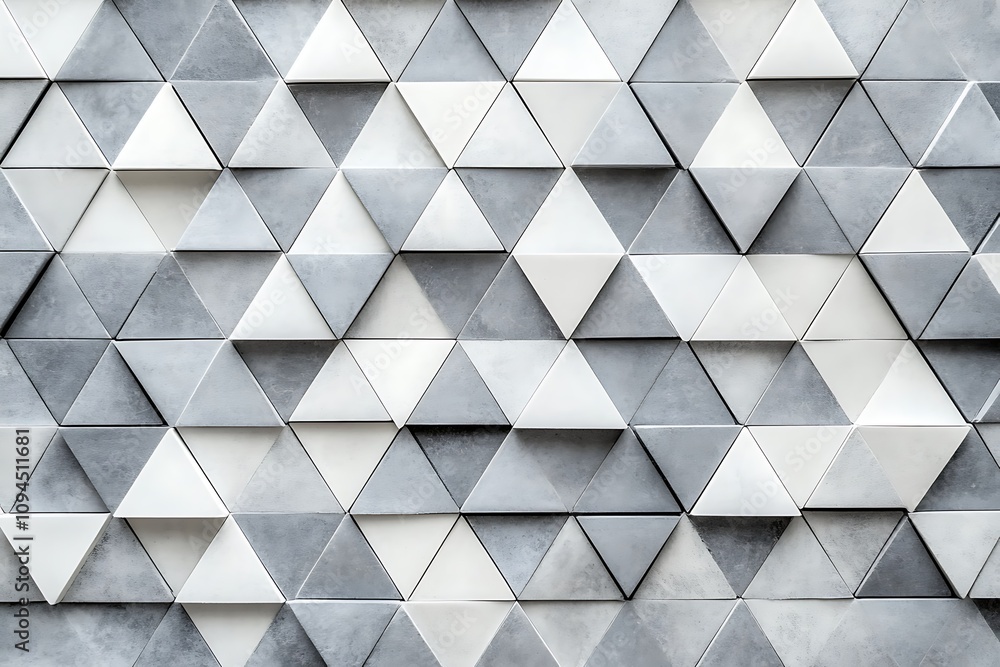 Poster a textured wall featuring a pattern of interlocking gray and white triangular tiles.