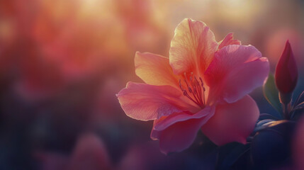 Fototapeta premium Beautiful azalea flower with a soft, blurred background, highlighting vibrant petals