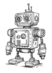 Fototapeta premium Cartoon drawing of a robot in a machinarium style