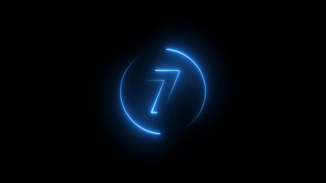 10 second countdown timer animation with neon number text glowing from 10 to 1 with interesting circle animation. Top ten countdown animation text , neon light numbers from 10 to 1