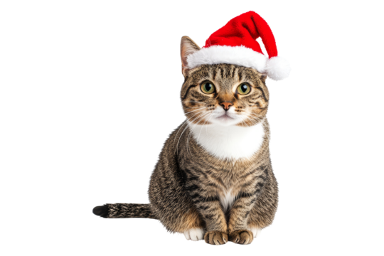 Festive cat in santa hat indoor setting pet photography holiday spirit close-up view cheerful mood