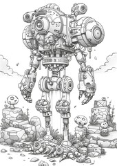 Cartoon drawing of a robot in a machinarium style