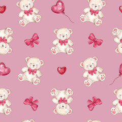cute teddy bears seamless pattern. love and heart background