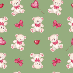 cute teddy bears seamless pattern. love and heart background