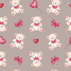 cute teddy bears seamless pattern. love and heart background