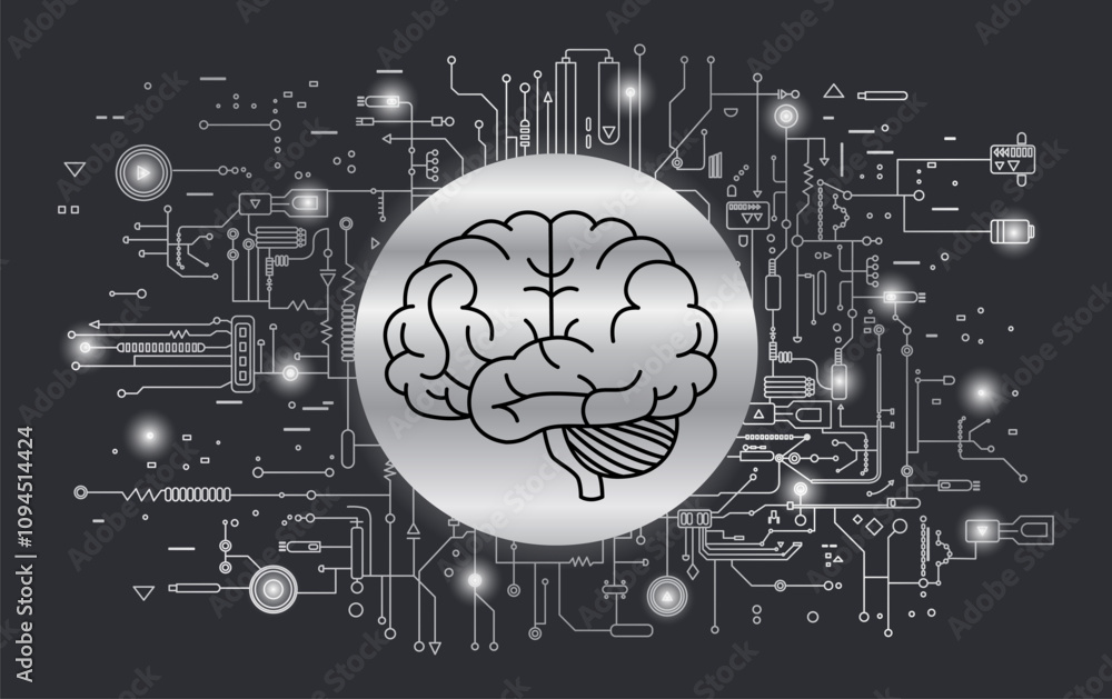 Wall mural artificial intelligence brain. concept of artificial intelligence ai and big data. electronic digita