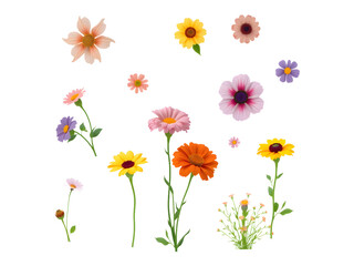Flowers and shrubs of various colors. Green garden bushes cut out. png isolated background. transparent background.