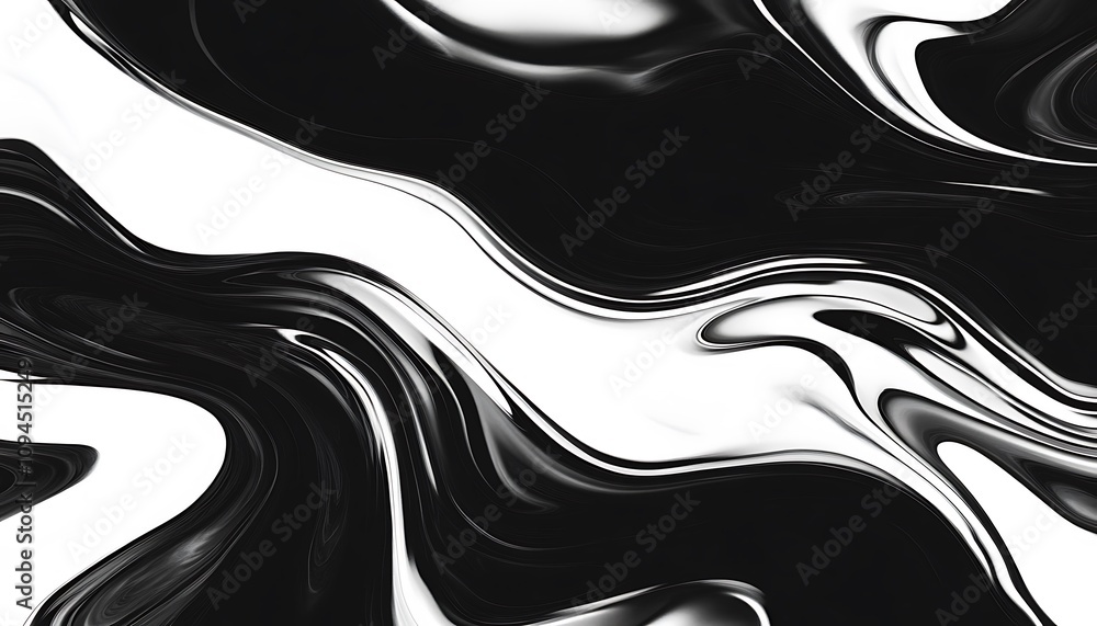 Poster abstract black and white fluid design with swirling patterns.