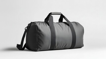 Grey gym bag mockup, isolated against a simple background, ideal for sports or travel branding
