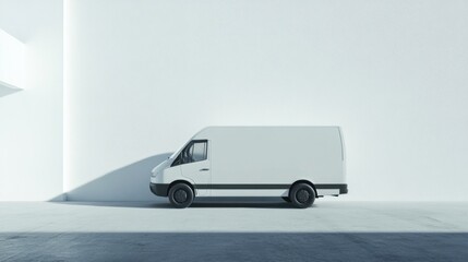 Clean blank white delivery van displayed on an empty background for branding placement