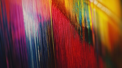 A Chinese artisan weaves colorful silk threads, showcasing intricate craftsmanship and texture