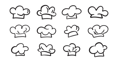 Fototapeta premium Chef Hat doodle line Art Drawing Icon Design Elements Collection. Logo hand drawn set isolated